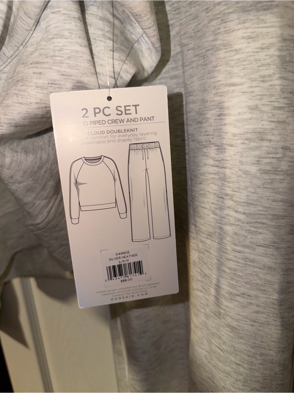 Small Danskin Silver Heather Cropped Crew & Wide Leg Lounge Set - Picture 3 of 5